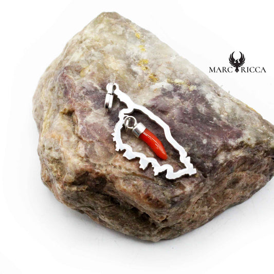 Pendentif Argent Corse et Corne en Corail