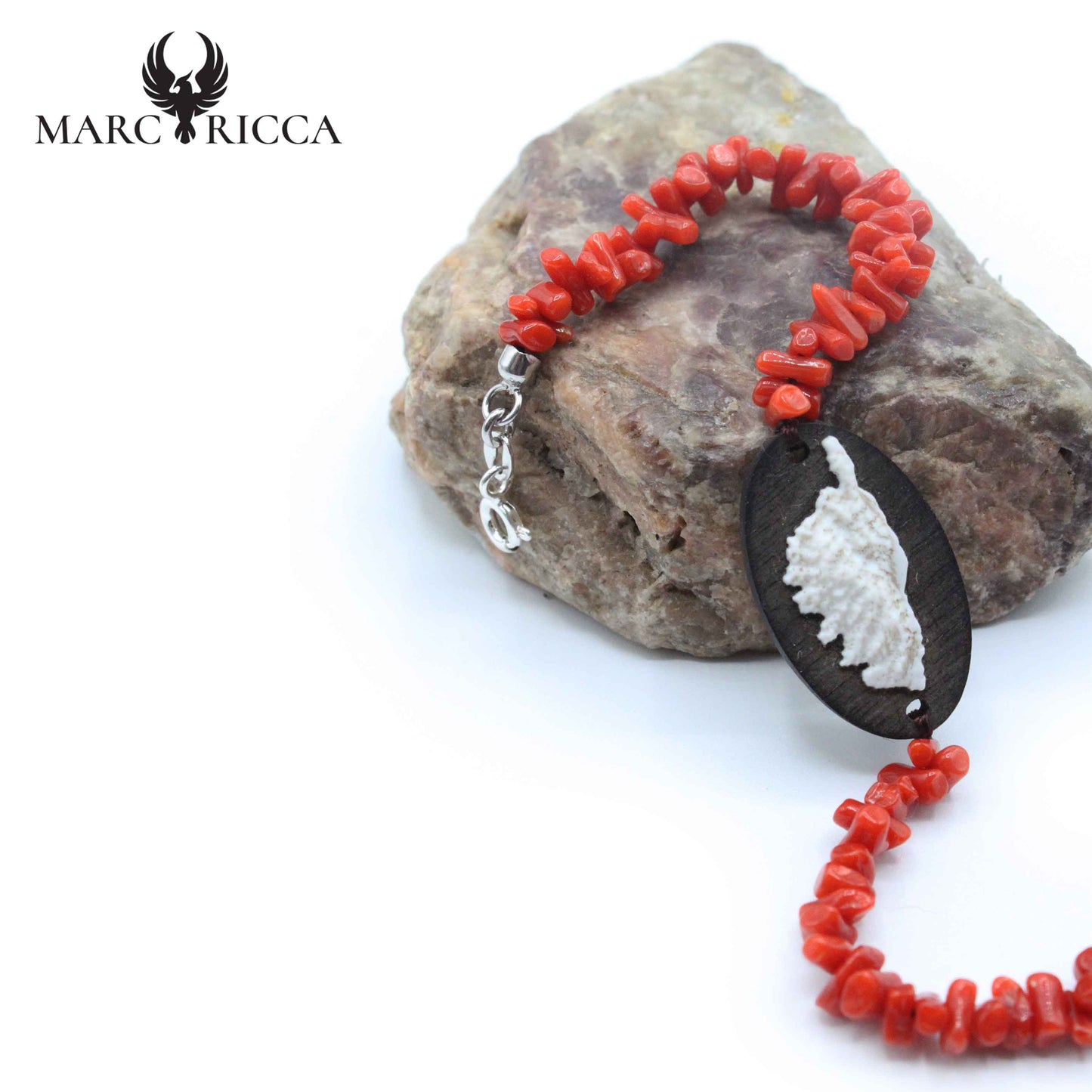 Bracelet Argent Corail Rouge et Corse en ébène