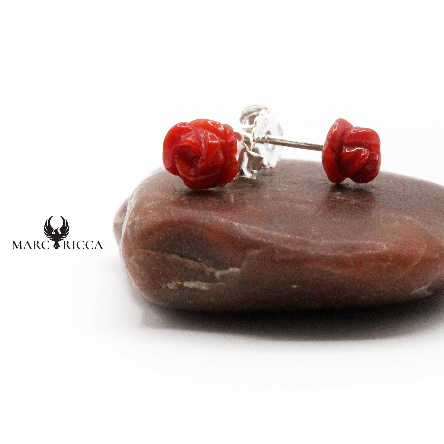 Boucles Argent Roses Corail Rouge