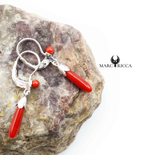 Boucles Argent Dormeuses Corail Perle & Goutte