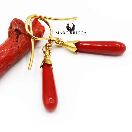 Boucles Argent Larmes en Corail