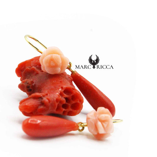Boucles Argent Gouttes en Corail & Rose Rose