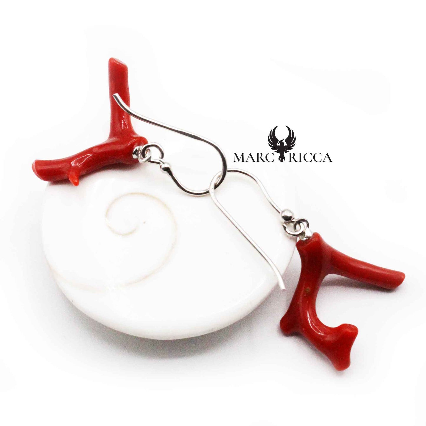 Boucles Argent Branche de Corail Rouge