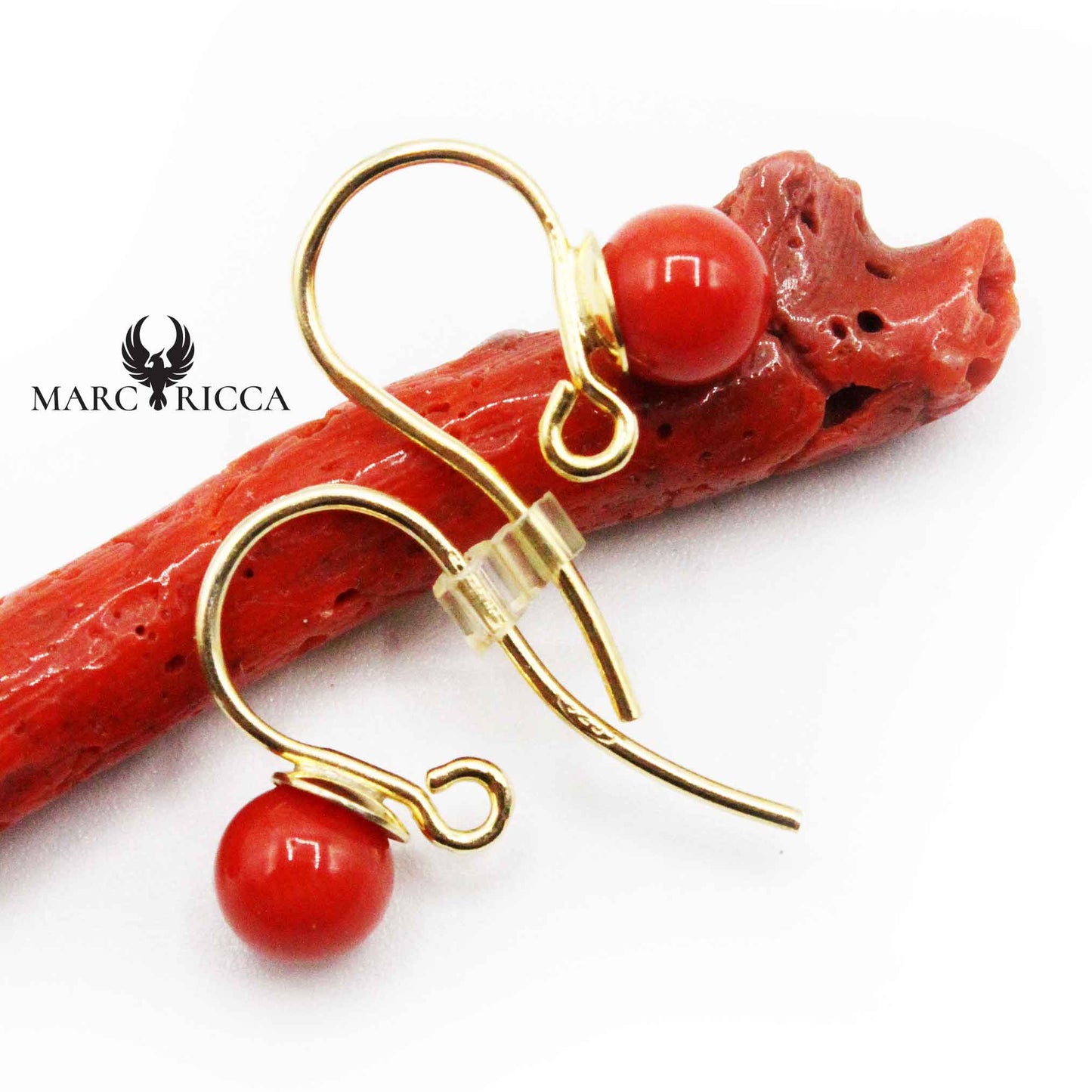 Boucles Argent Crochets Perles de Corail 6mm