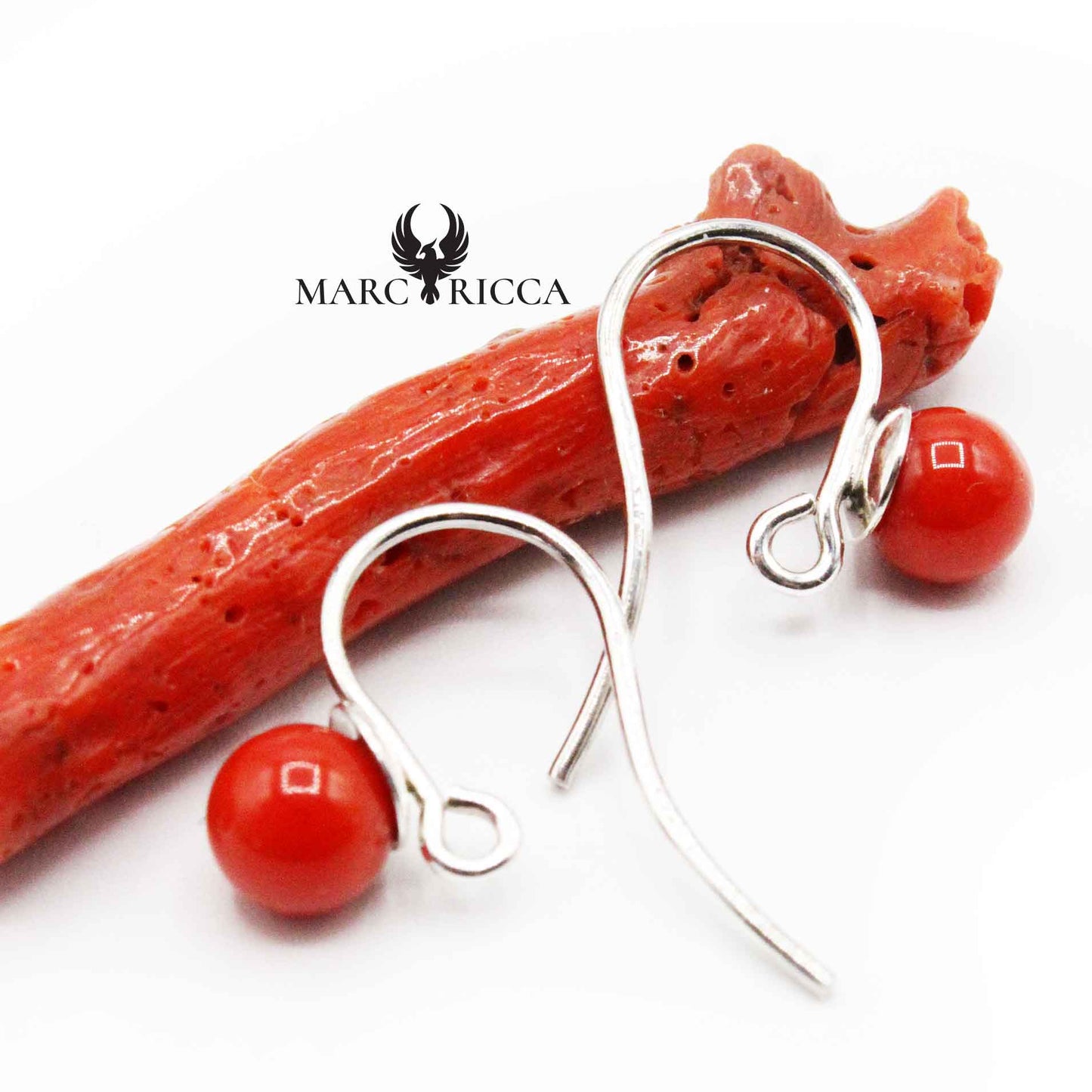 Boucles Argent Crochets Perles de Corail 6mm