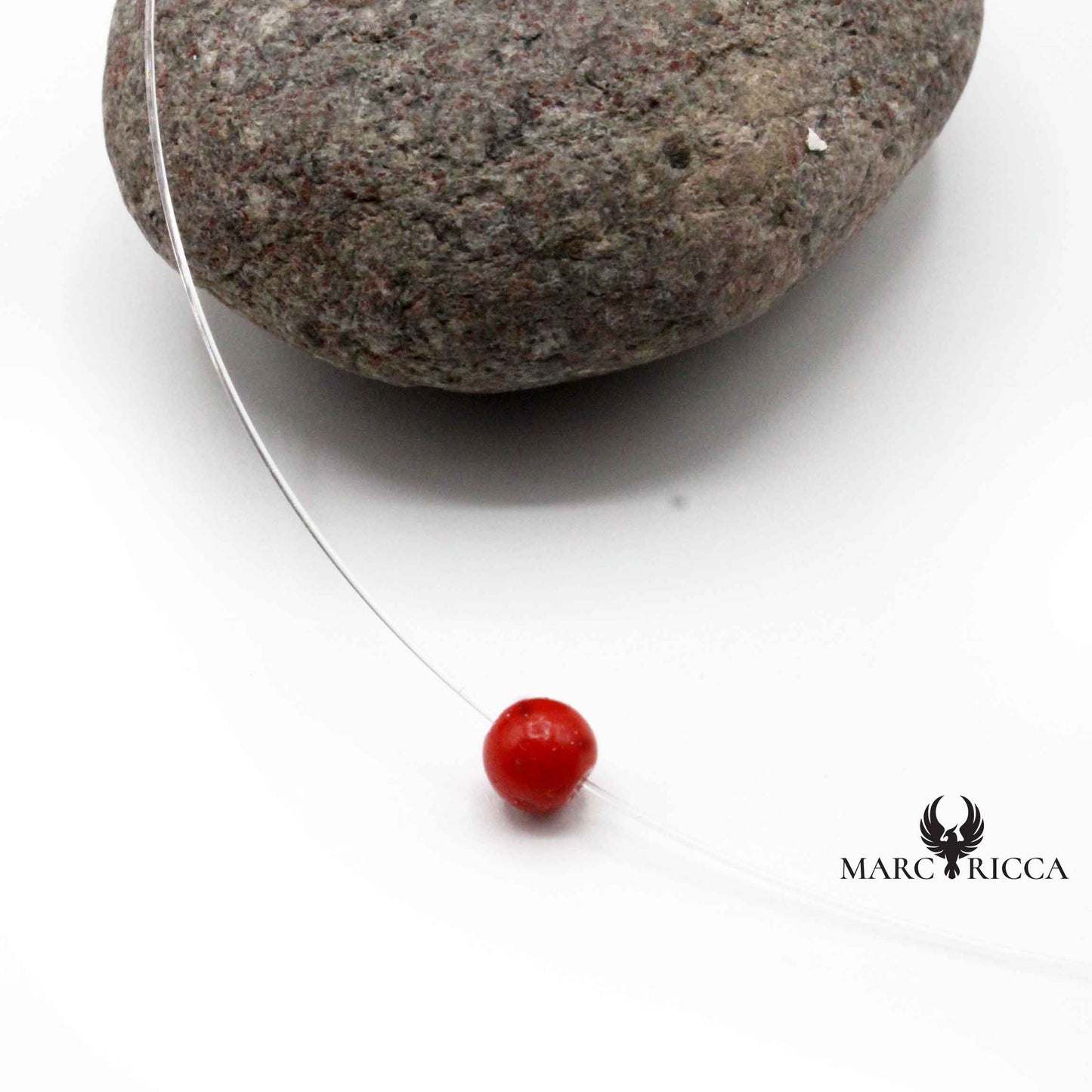 Collier Argent Fil de Pêche Boule 6mm Corail Rouge