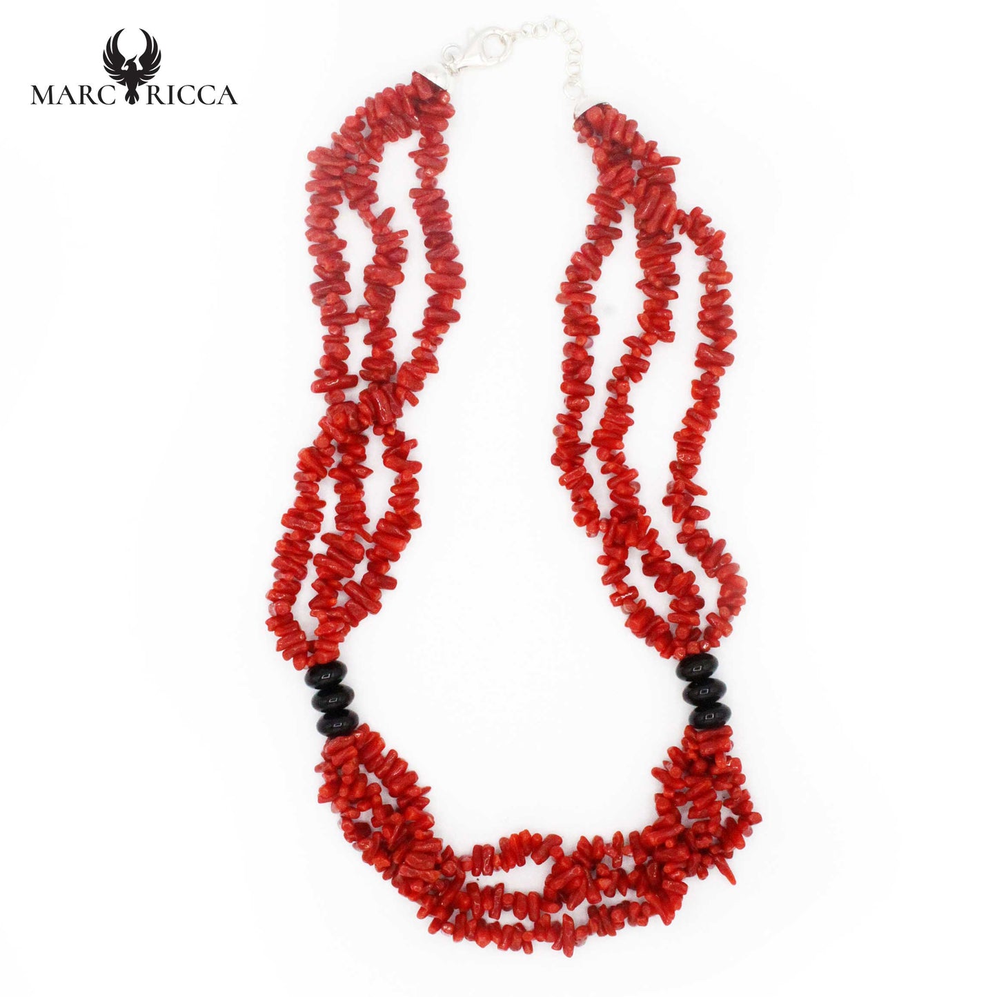Collier Argent Cupolino Corail Rouge et Onyx 3 Pcs