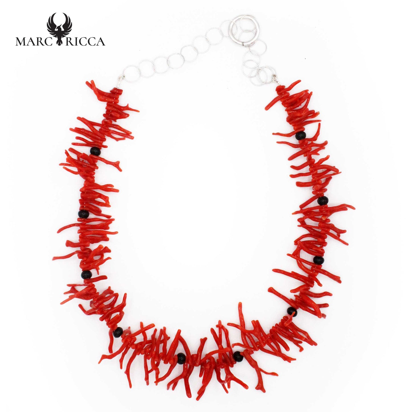 Collier Argent Branches de corail rouge et Onyx