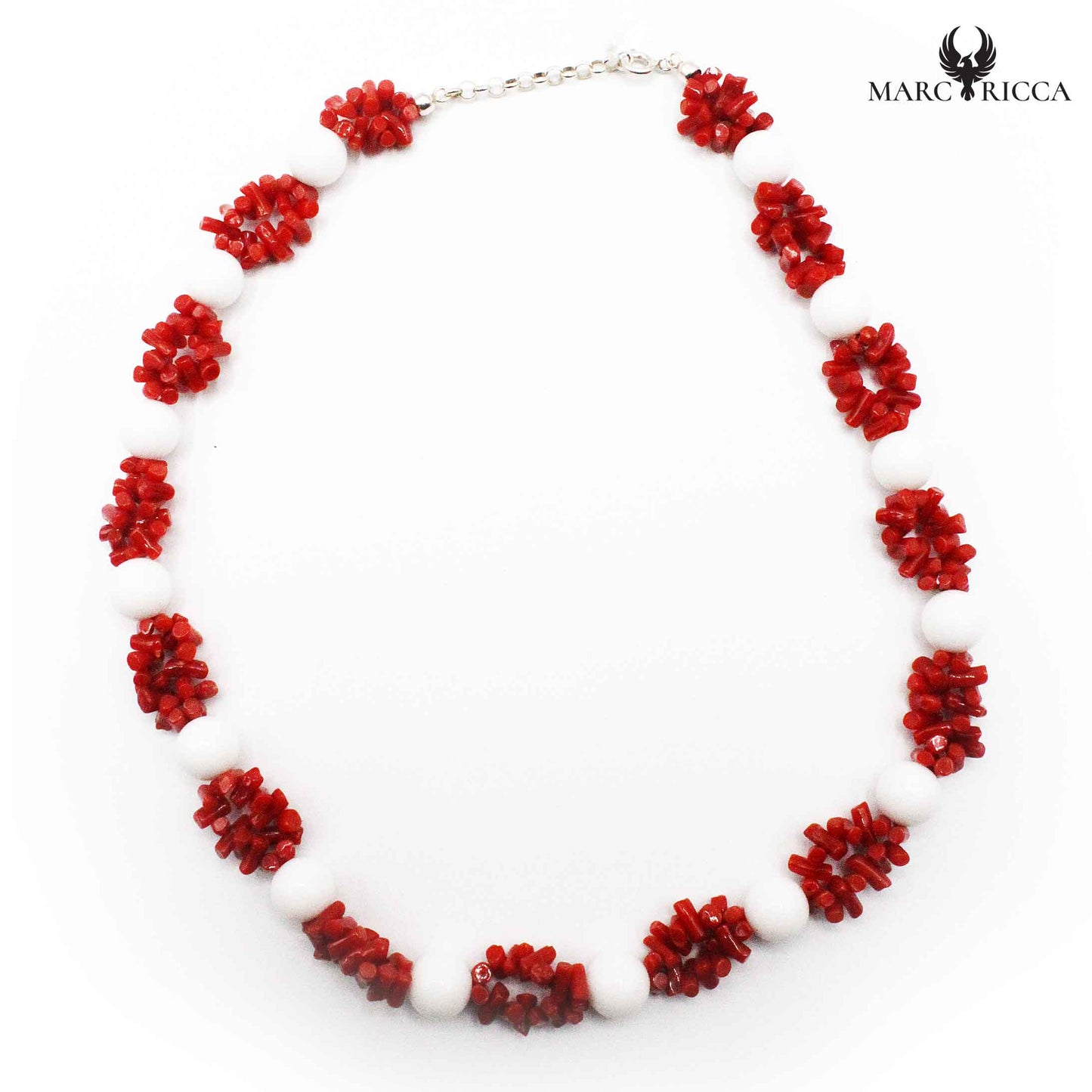 Collier Argent Corail Rouge et Agate Blanche