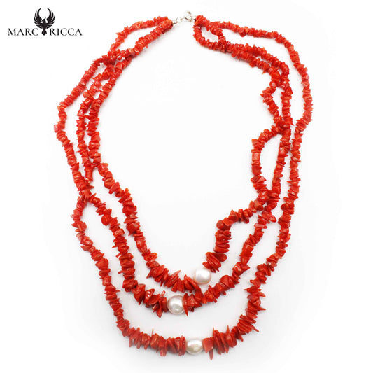 Collier Argent Corail Rouge et Perles