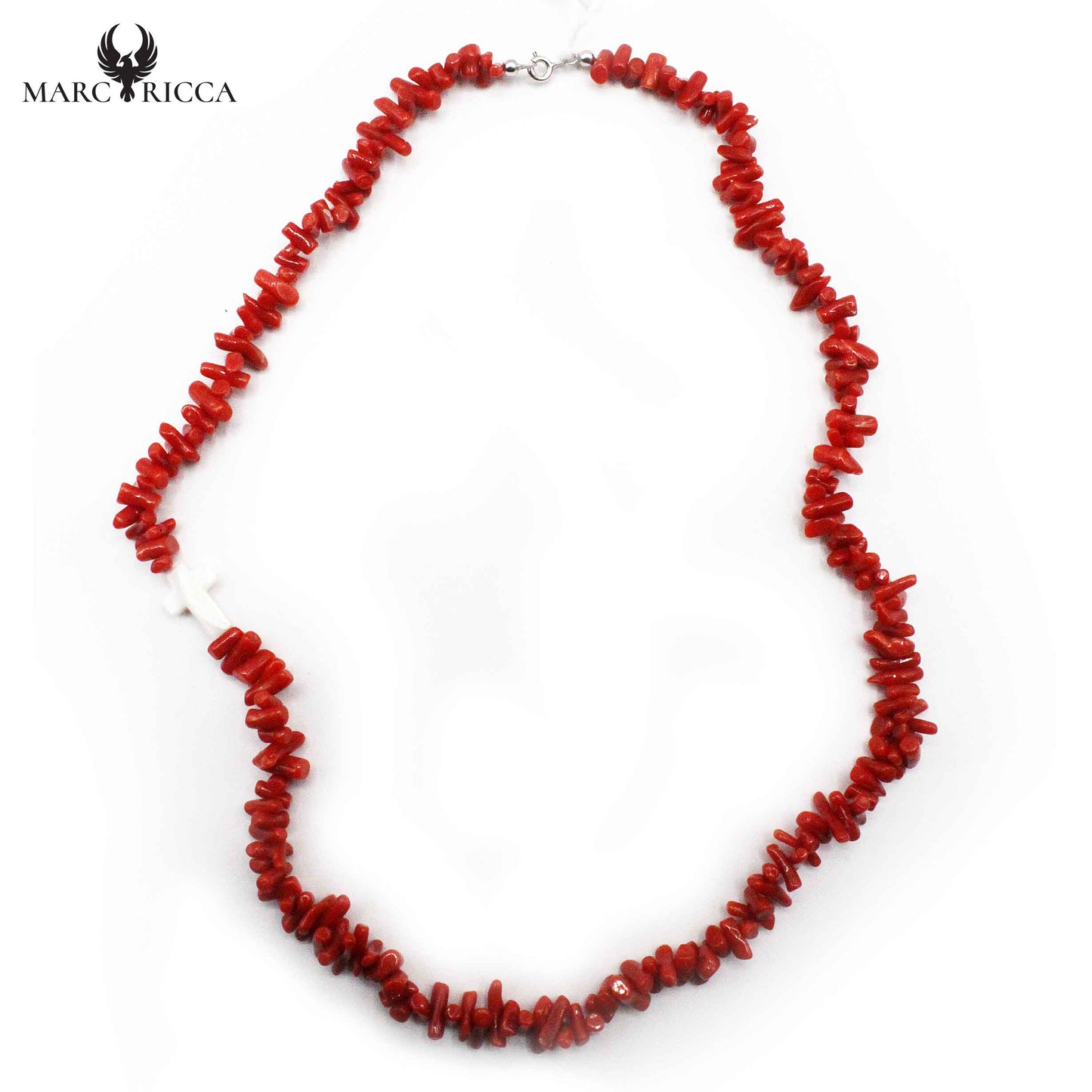 Collier Argent Corail Rouge Croix Nacre Blanche