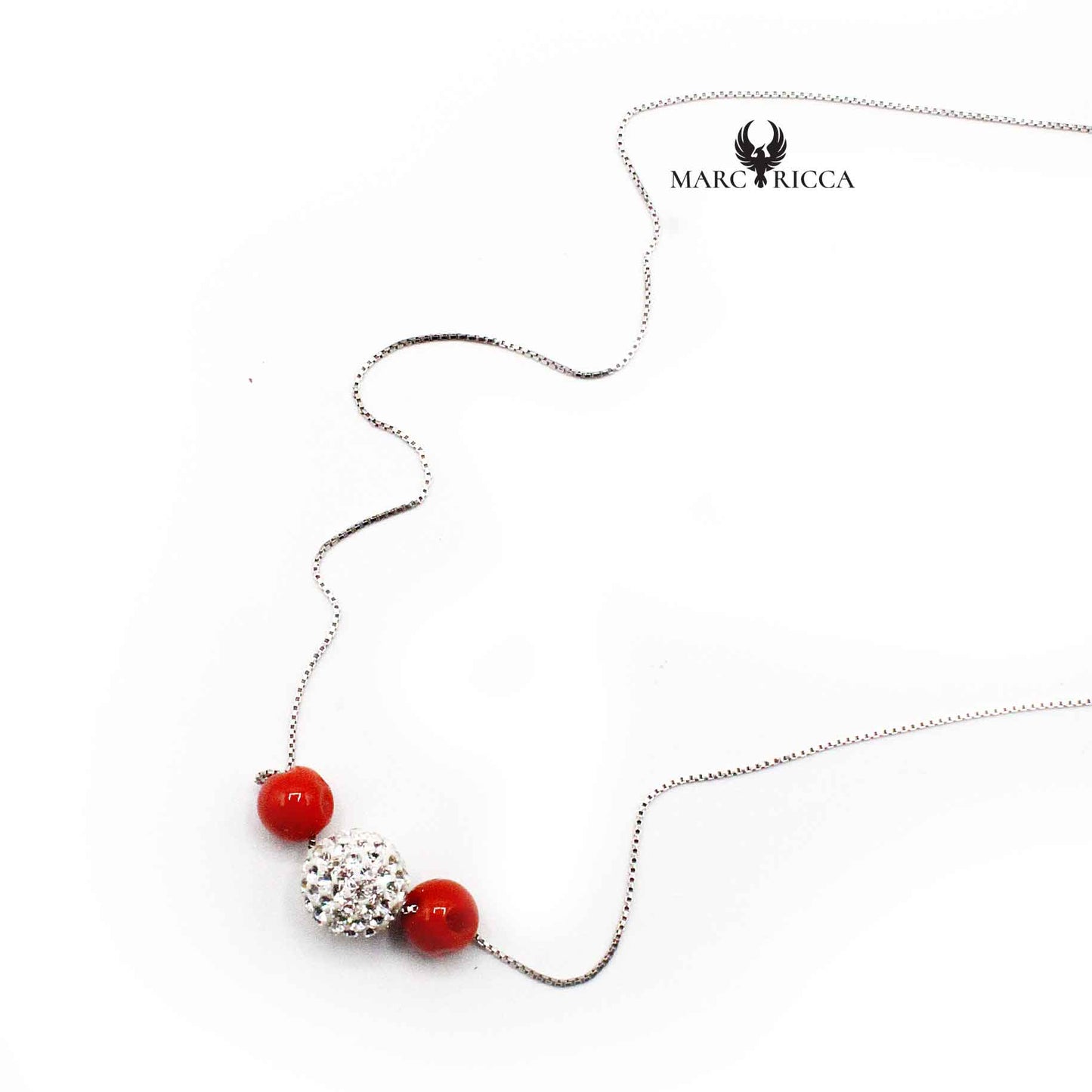 Collier Argent Corail Rouge et Strass