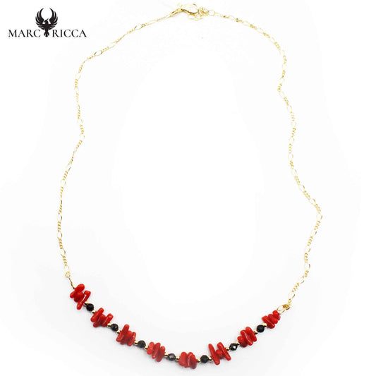 Collier Vermeil Corail Rouge & Cristal noir
