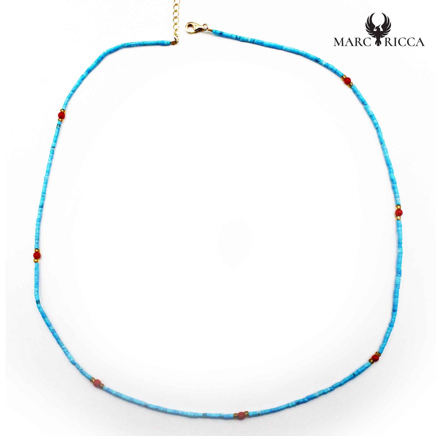 Collier Argent Turquoise et Corail Rouge Vermeil