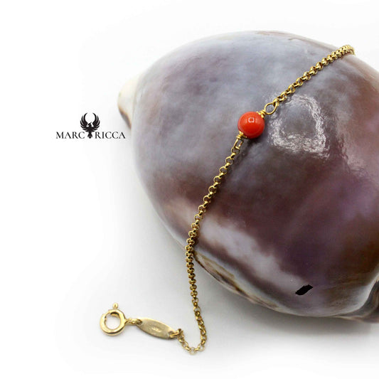 Bracelet Argent Chainette et Corail Rouge