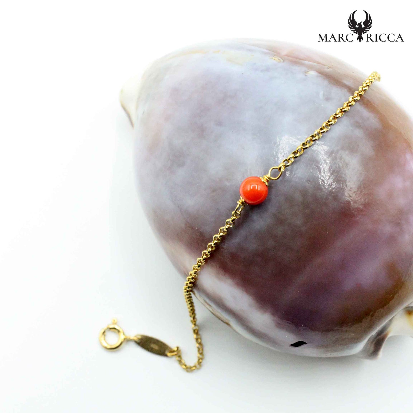 Bracelet Argent Chainette et Corail Rouge