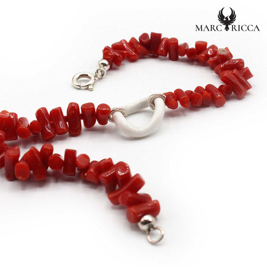 Bracelet Argent Corail Rouge et Anneau d'Agate Blanche
