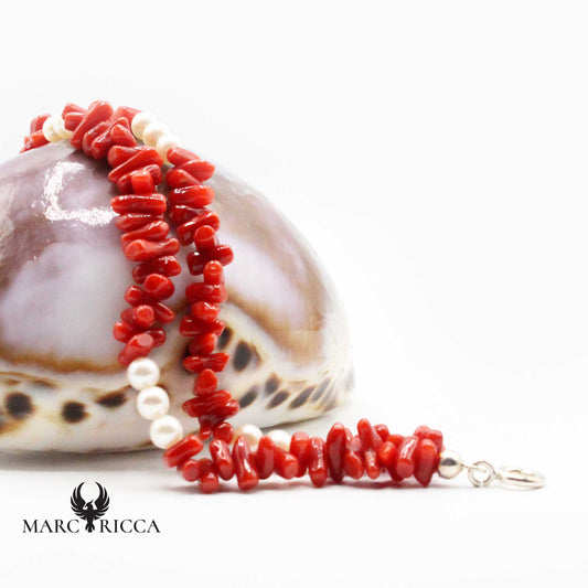 Bracelet Argent Corail Rouge et Perles d'Eau Douce