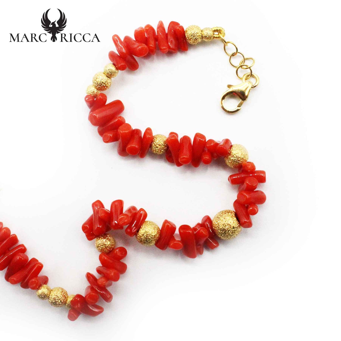 Bracelet Argent Cupolino Corail Rouge et Boules Dorées