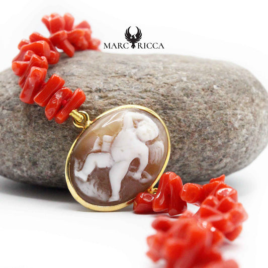 Bracelet Argent Cupolino Corail Rouge et Camée Vermeil
