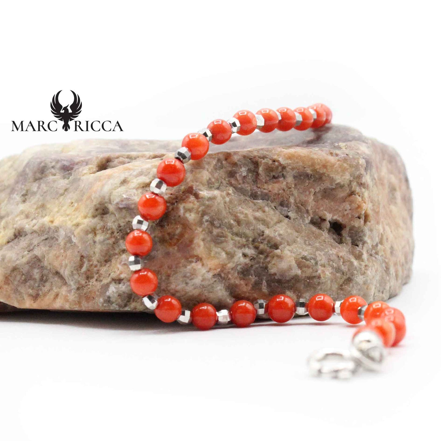 Bracelet Argent Perles de Corail Rouge