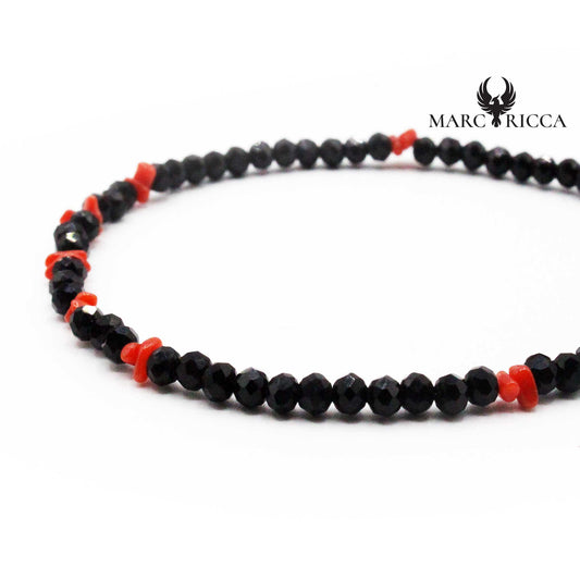 Bracelet Argent Cristaux Noirs et Corail Rouge