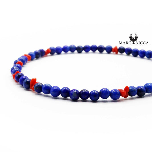 Bracelet Argent Corail Rouge et Lapis Lazuli