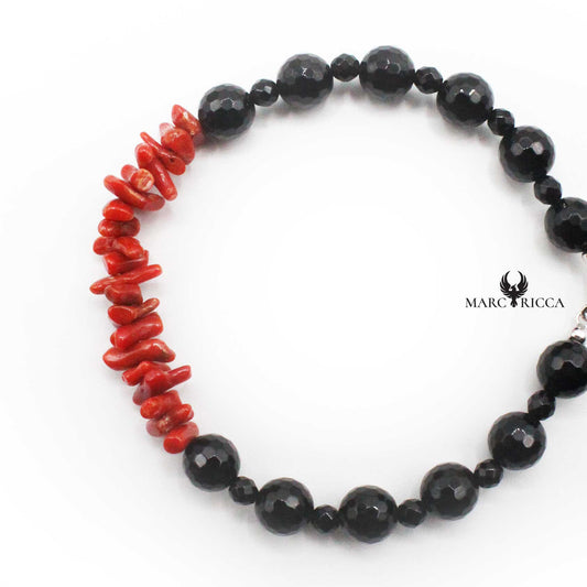 Bracelet Argent Cupolino Corail Rouge et Onyx