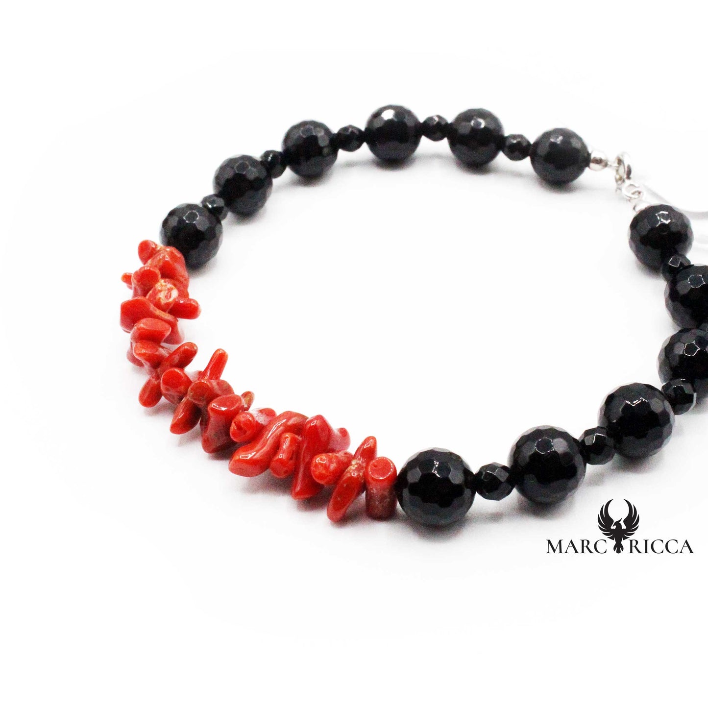 Bracelet Argent Cupolino Corail Rouge et Onyx