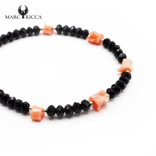 Bracelet Argent Cristaux Noirs et Corail Rose