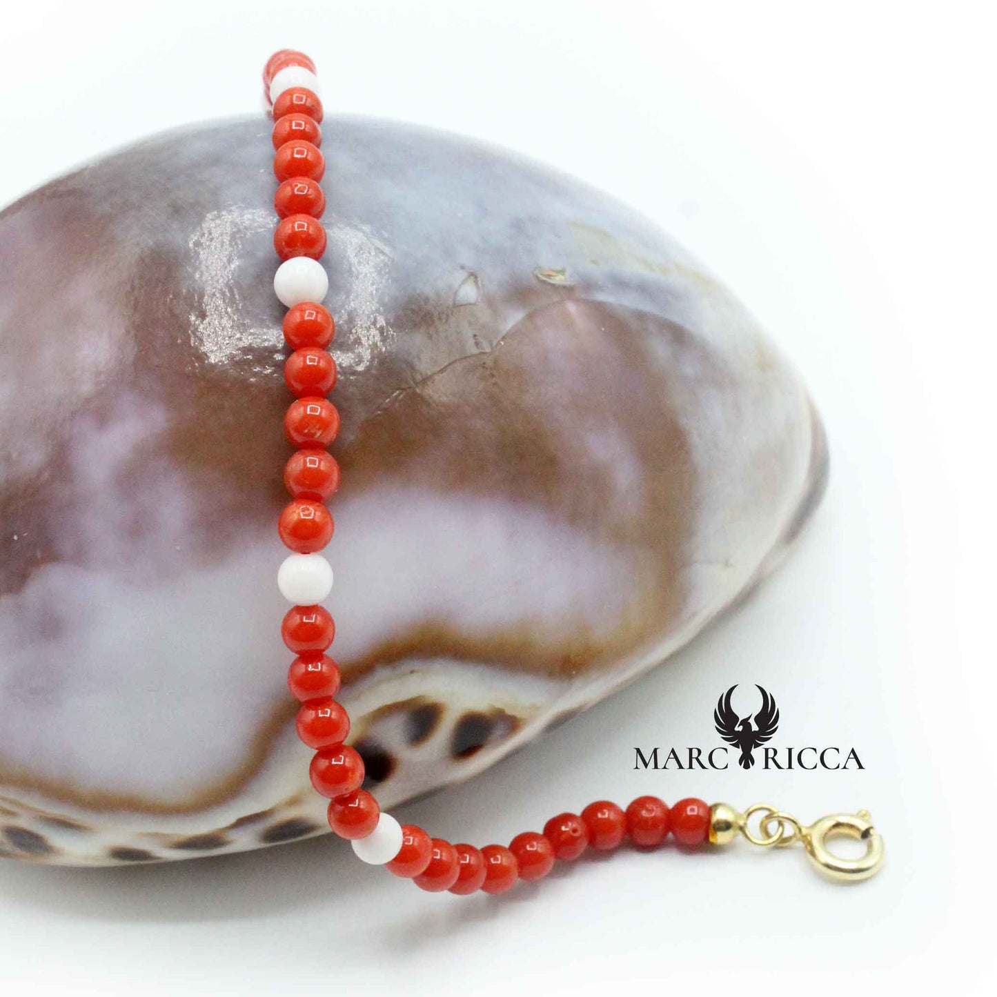 Bracelet Argent Perles de Corail Rouge et Blanc Vermeil