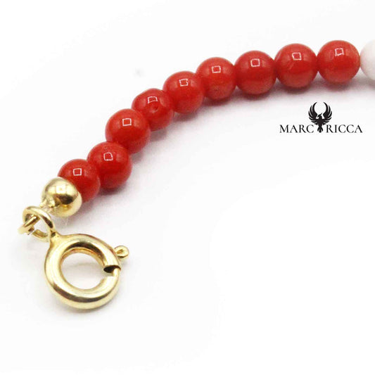 Bracelet Argent Perles de Corail Rouge et Blanc Vermeil