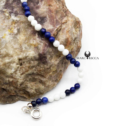 Bracelet Argent Perles de Corail Blanc et Lapis Lazuli