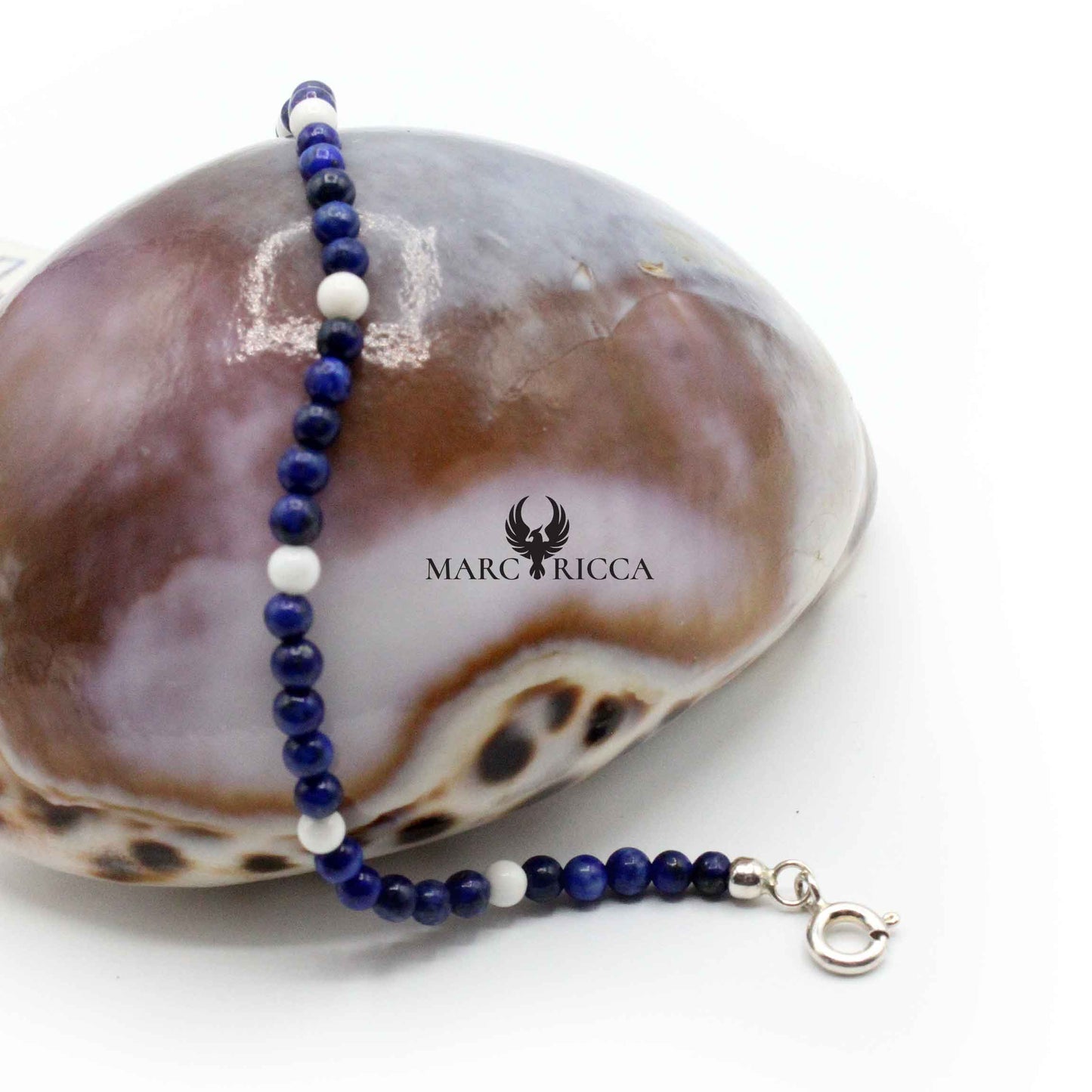 Bracelet Argent Perles de Corail Blanc et Lapis Lazuli