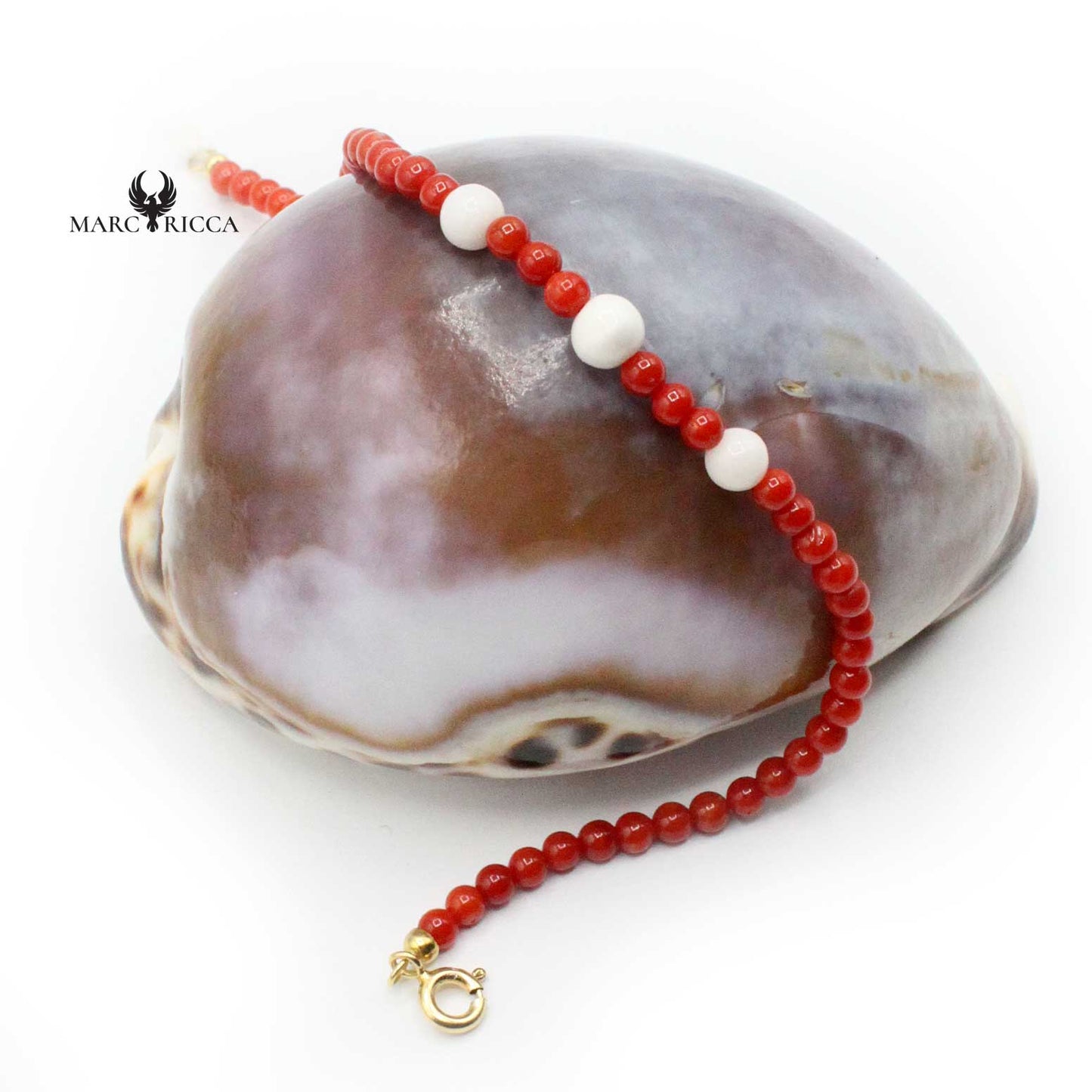Bracelet Argent Perles de Corail Rouge et Blanc Vermeil