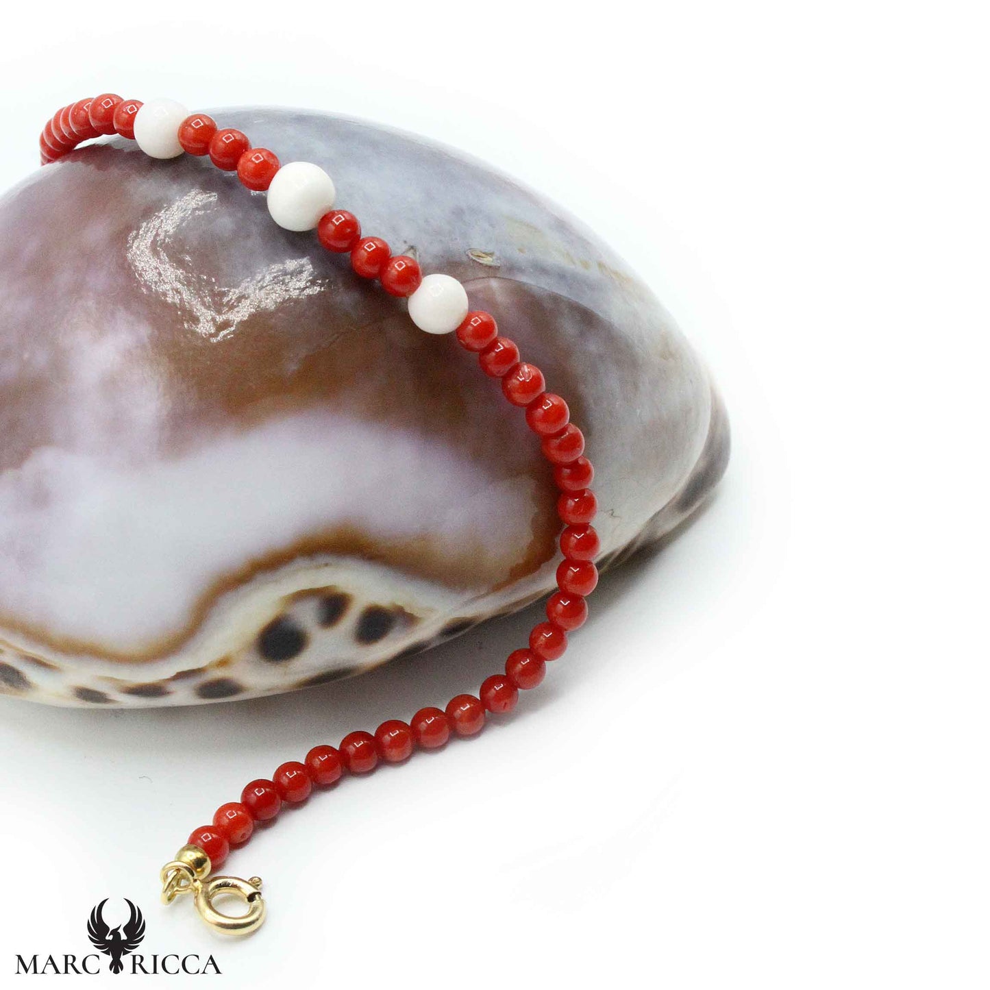 Bracelet Argent Perles de Corail Rouge et Blanc Vermeil