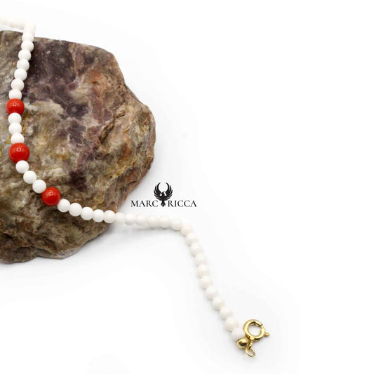 Bracelet Argent Perles de Corail Rouge et Blanc Vermeil