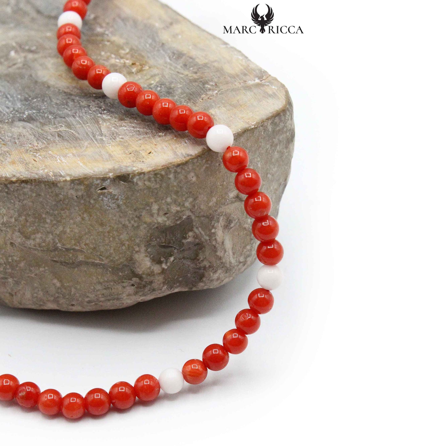 Bracelet Argent Perles de Corail Rouge et Blanc Vermeil