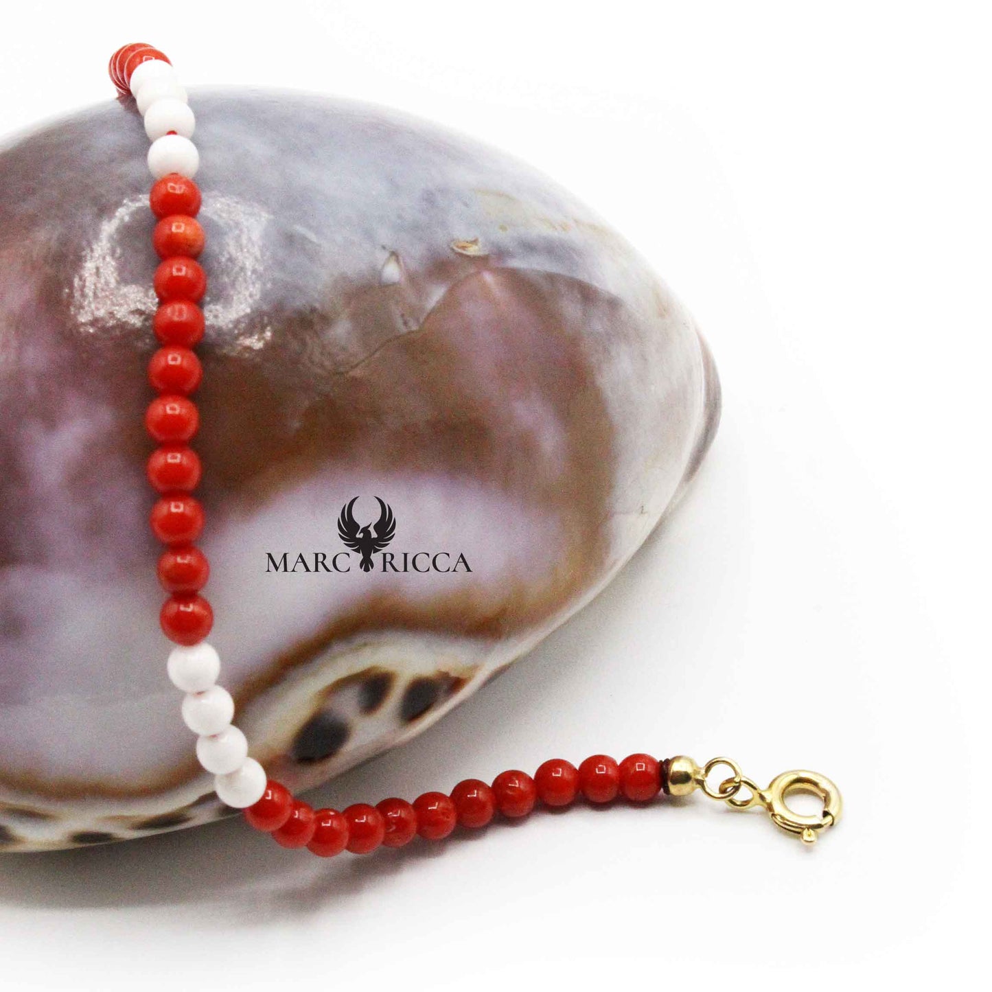 Bracelet Argent Perles de Corail Rouge et Blanc Vermeil