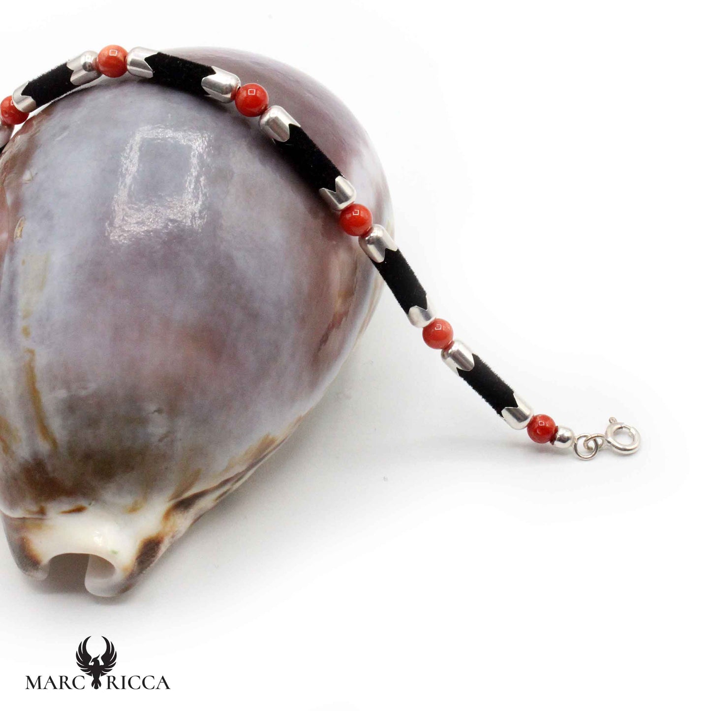 Bracelet Argent tubes et Corail Rouge Feutrine