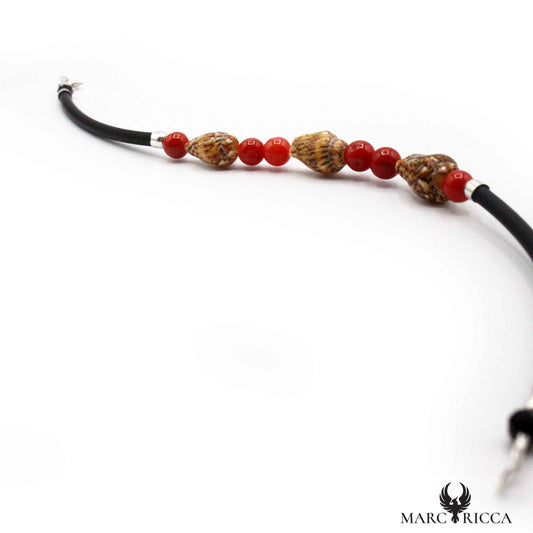 Bracelet Argent Caoutchouc Coquillages et Corail Rouge