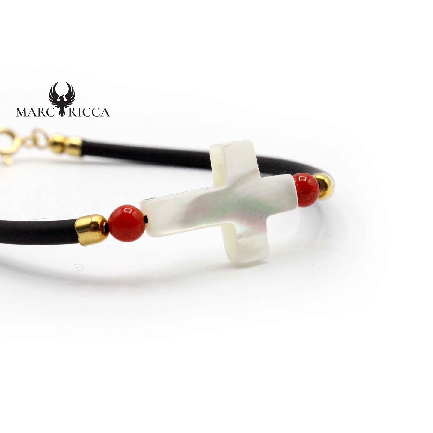 Bracelet Argent Croix Nacre et Corail Rouge