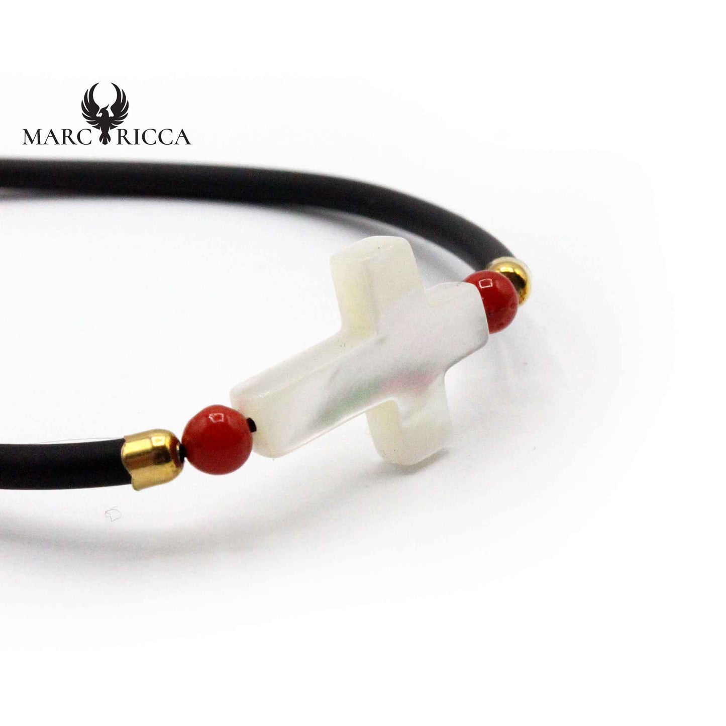 Bracelet Argent Croix Nacre et Corail Rouge