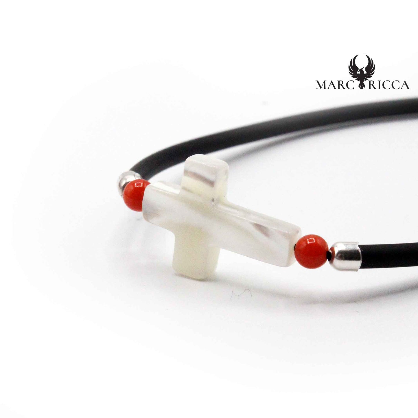 Bracelet Argent Croix Nacre et Corail Rouge