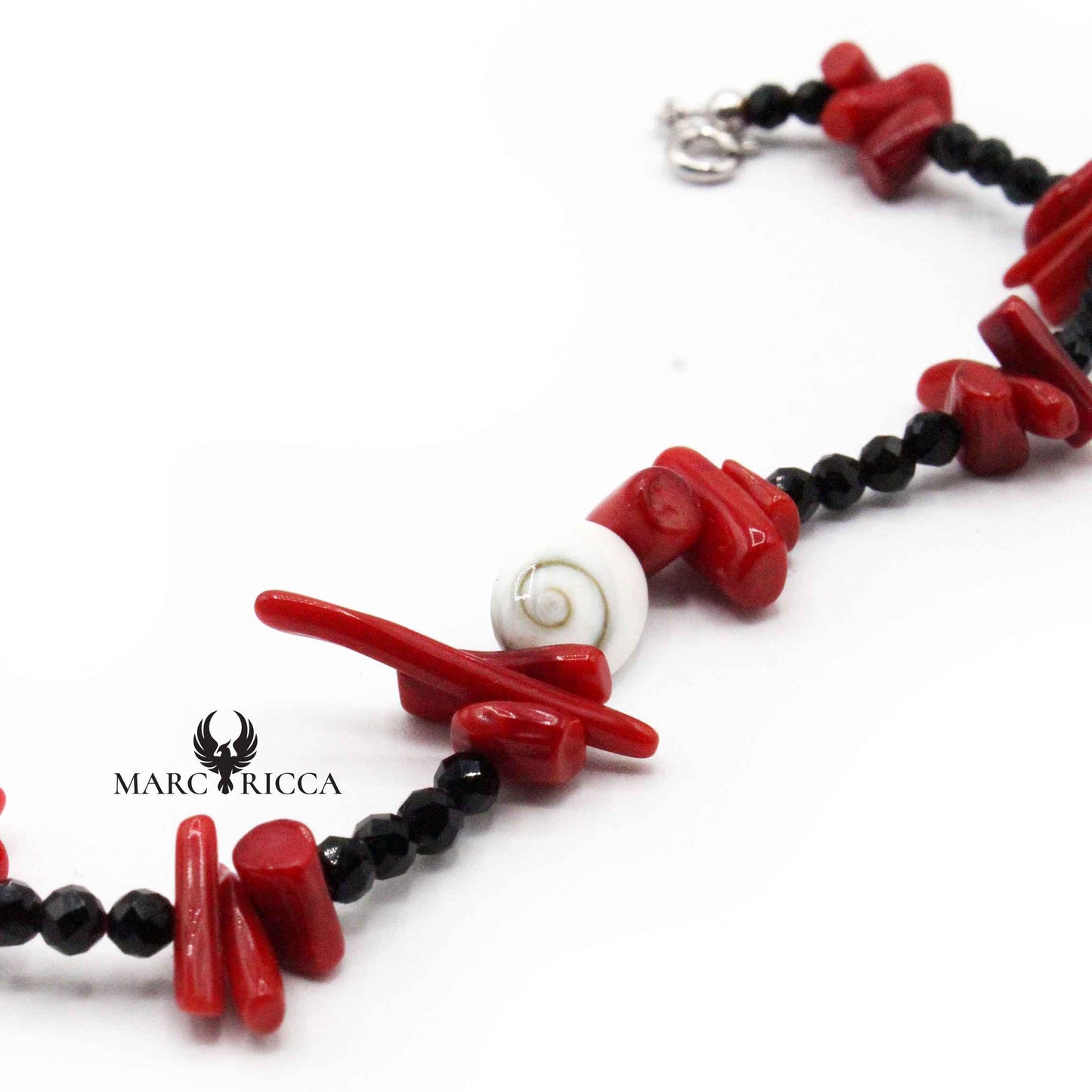 Bracelet Argent Corail Rouge Végétal & œil de Sainte Lucie