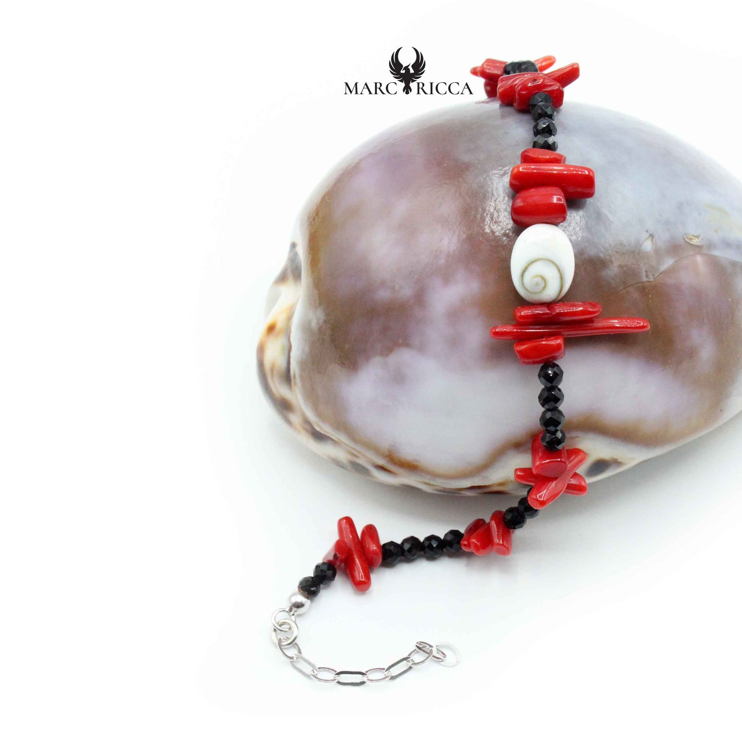 Bracelet Argent Corail Rouge Végétal & œil de Sainte Lucie
