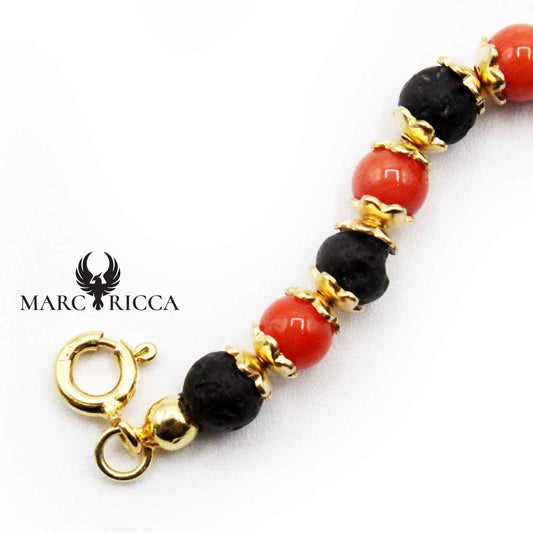 Bracelet Argent Corail Rouge et Pierres de Lave