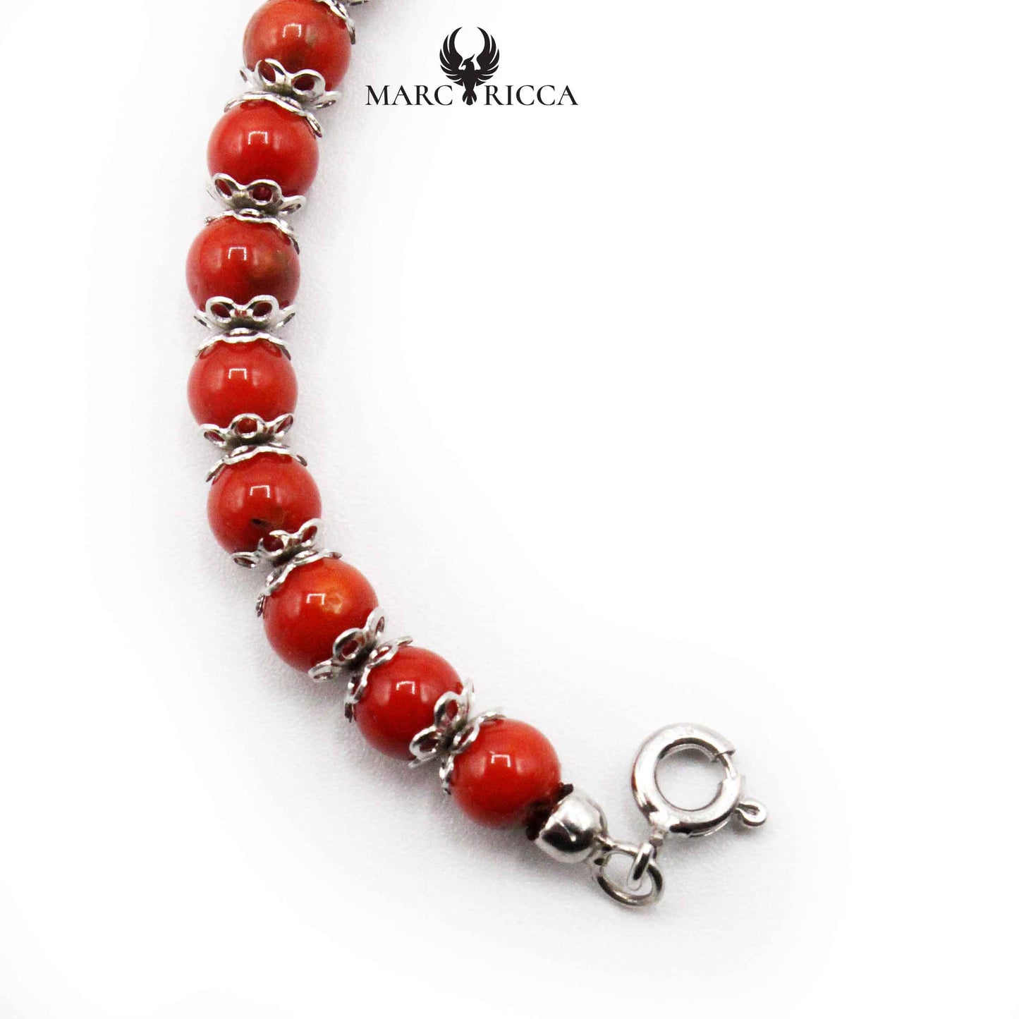 Bracelet Argent Perles Corail Rouge