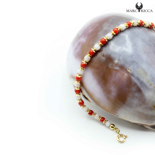 Bracelet Argent Perles (3mm) Corail Rouge et Nacre