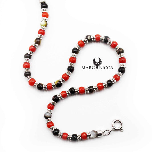 Bracelet Argent Perles (3mm) Corail Rouge et Nacre